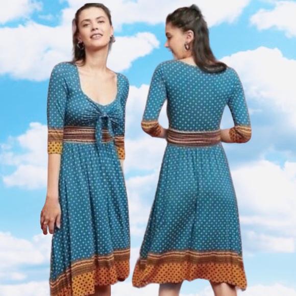 Anthropologie Dresses & Skirts - MAEVE BY ANTHROPOLOGIE Beloved Tie Front Midi Dress Teal S Boho Blogger Favorite